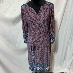 BOGO LUXOLOGY Women Multicolor Floral V Neck 3/4 Sleeve Shift Dress Size 16